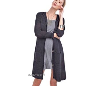 Easel Collection Black Hooded Knit Cardigan Duster S/M Boho Cotton